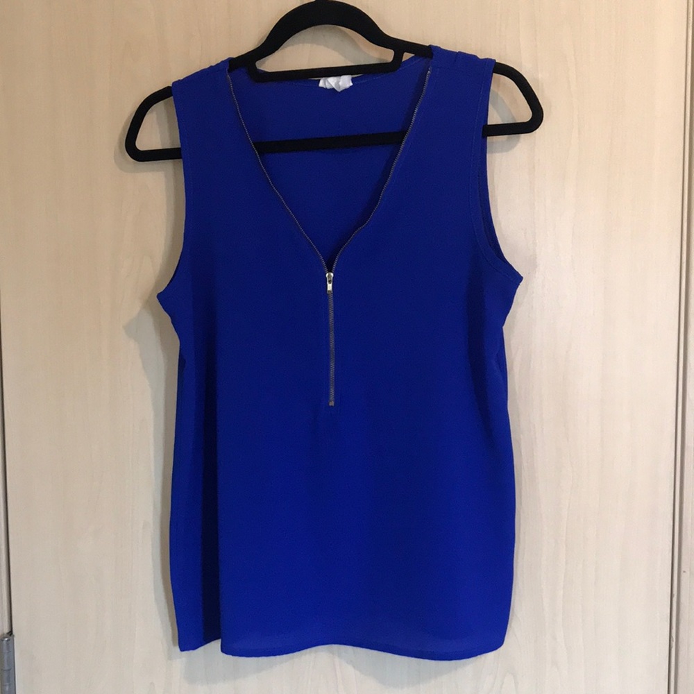 Women’s Blue Sheer Zip Up Tank Top Business Casual